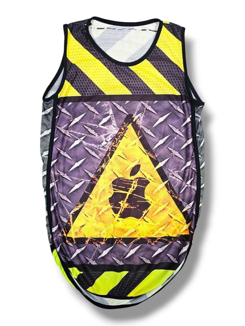 Neon Yellow Apple Graphic Mesh Longline Tunic Tank Top Tech Cyber Streetwear S/M
